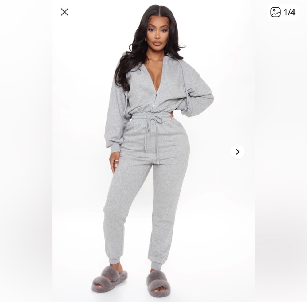 Grey jumpsuit.